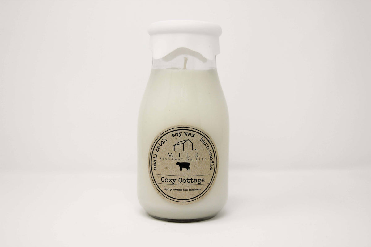 Milk Bottle Candle Cozy Cottage (Orange & Cinnamon)