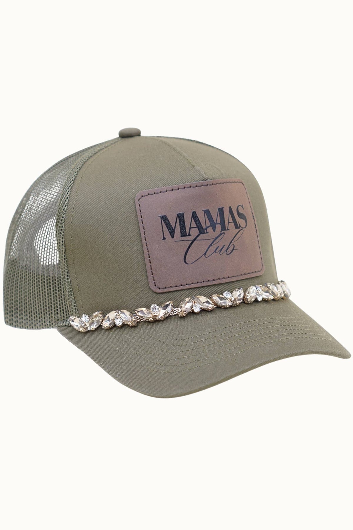 MAMAS CLUB Bejeweled Glitz Trucker Cap + Leatherette: Black