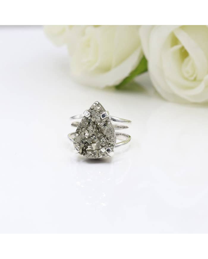 Raw Pyrite Ring: 925 Sterling Silver Gemstone Jewelry: 10