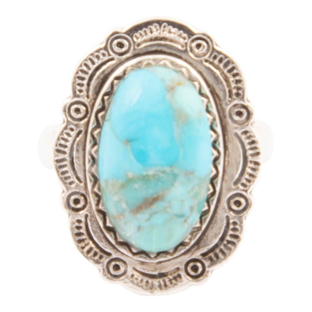 Bronco Blue Turquoise Sterling Silver Concho Ring: 7