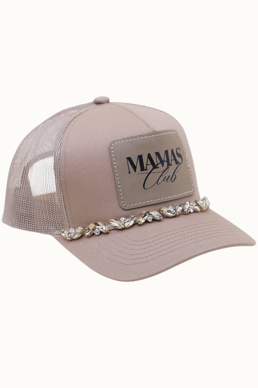 MAMAS CLUB Bejeweled Glitz Trucker Cap + Leatherette: Black
