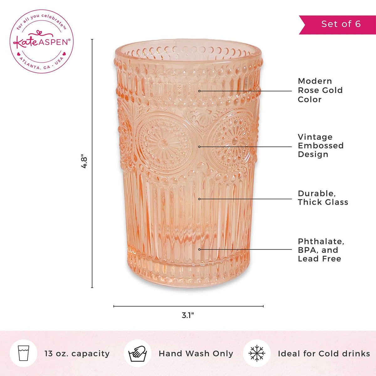 Vintage Textured Rose Gold Drinkware (Set of 6)