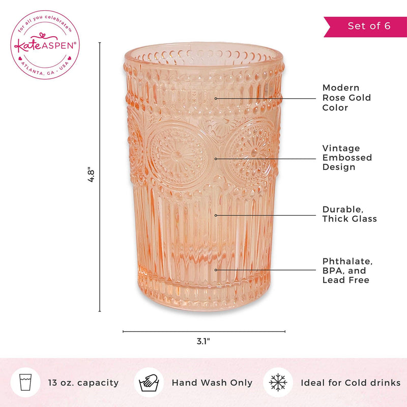 Vintage Textured Rose Gold Drinkware (Set of 6)