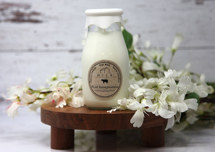 Milk Bottle Candle Wild Honeysuckle