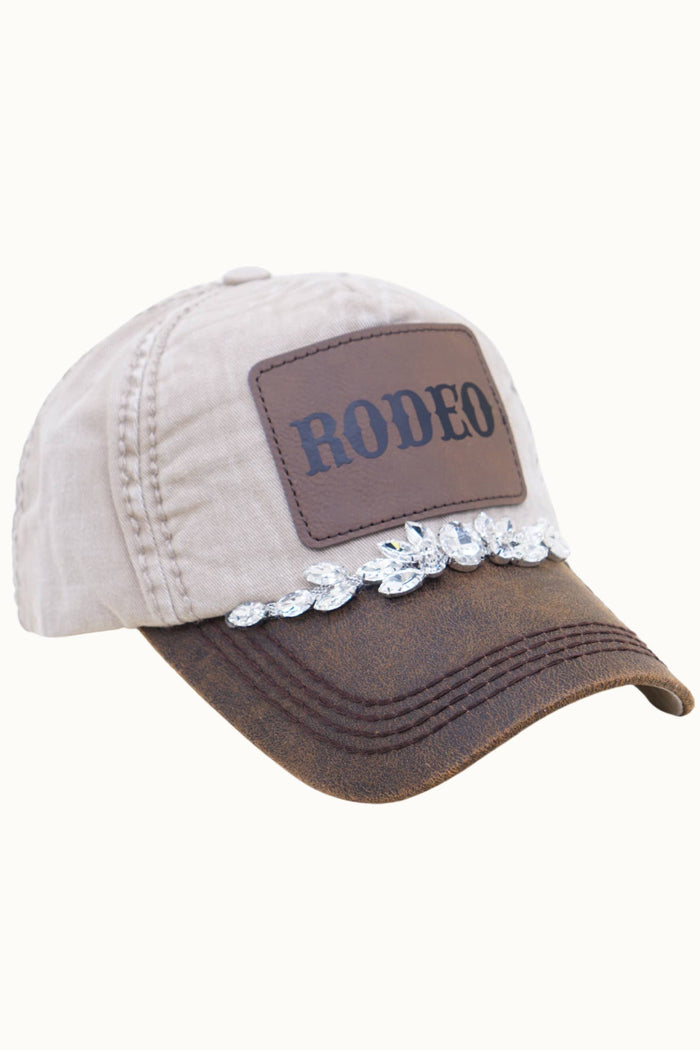 RODEO Two-Toned Dad Cap with Vegan Leather Bill +Leatherette: Black/Gray
