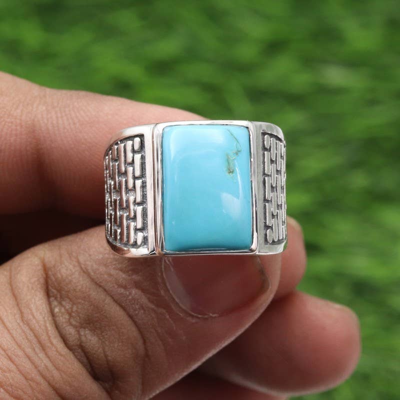 Arizona Turquoise Men's Ring: 925 Silver Handmade Jewelry: 9