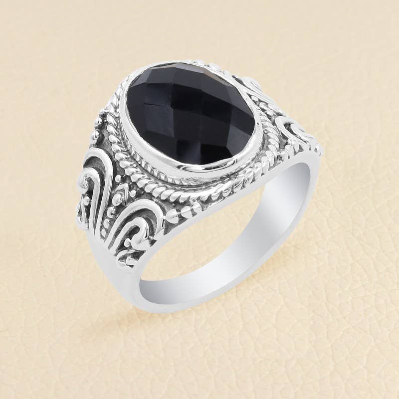 Black Onyx Men's Ring: 925 Sterling Silver Handmade Jewelry: 12