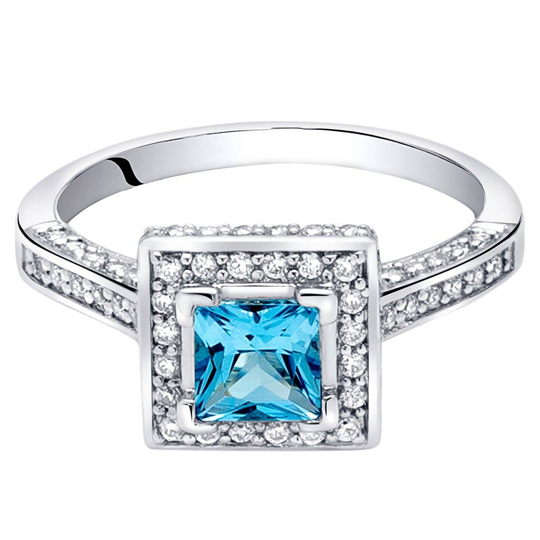 Swiss Blue Topaz Princess Cut Sterling Silver Ring Size 7