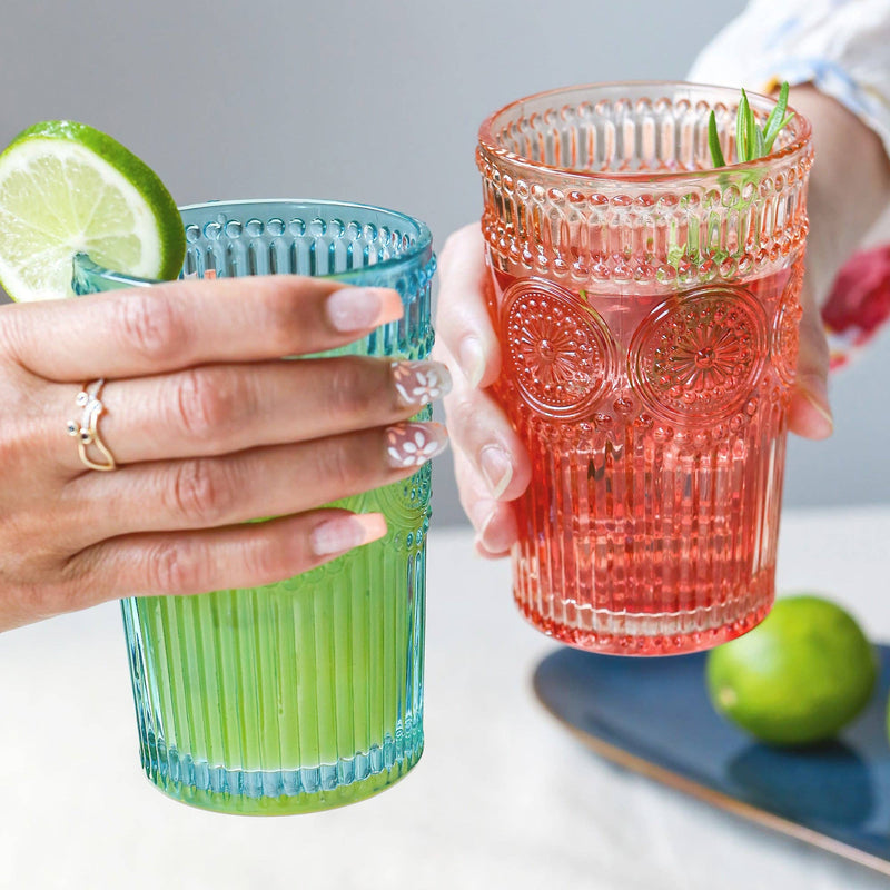 Vintage Textured Aqua Blue Drinking Glasses (Set of 6)