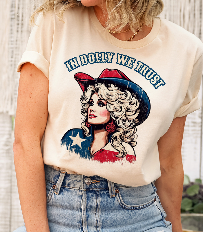 In Dolly We Trust Red White & Blue: No / White T-Shirt / Small