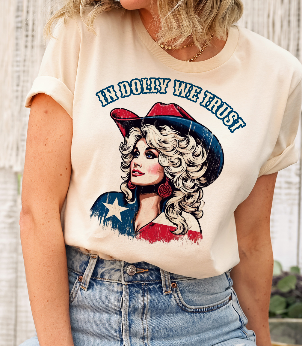 In Dolly We Trust Red White & Blue: No / White T-Shirt / Medium