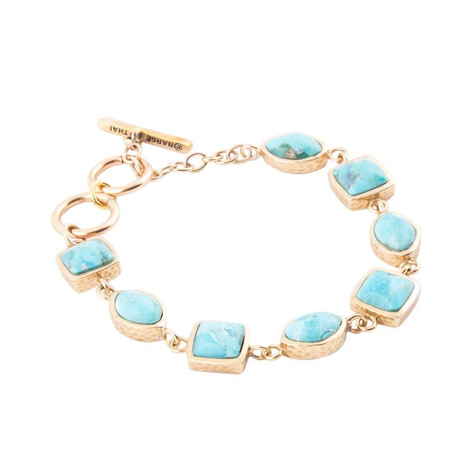 Genuine Blue Turquoise Hammered Golden Link Bracelet