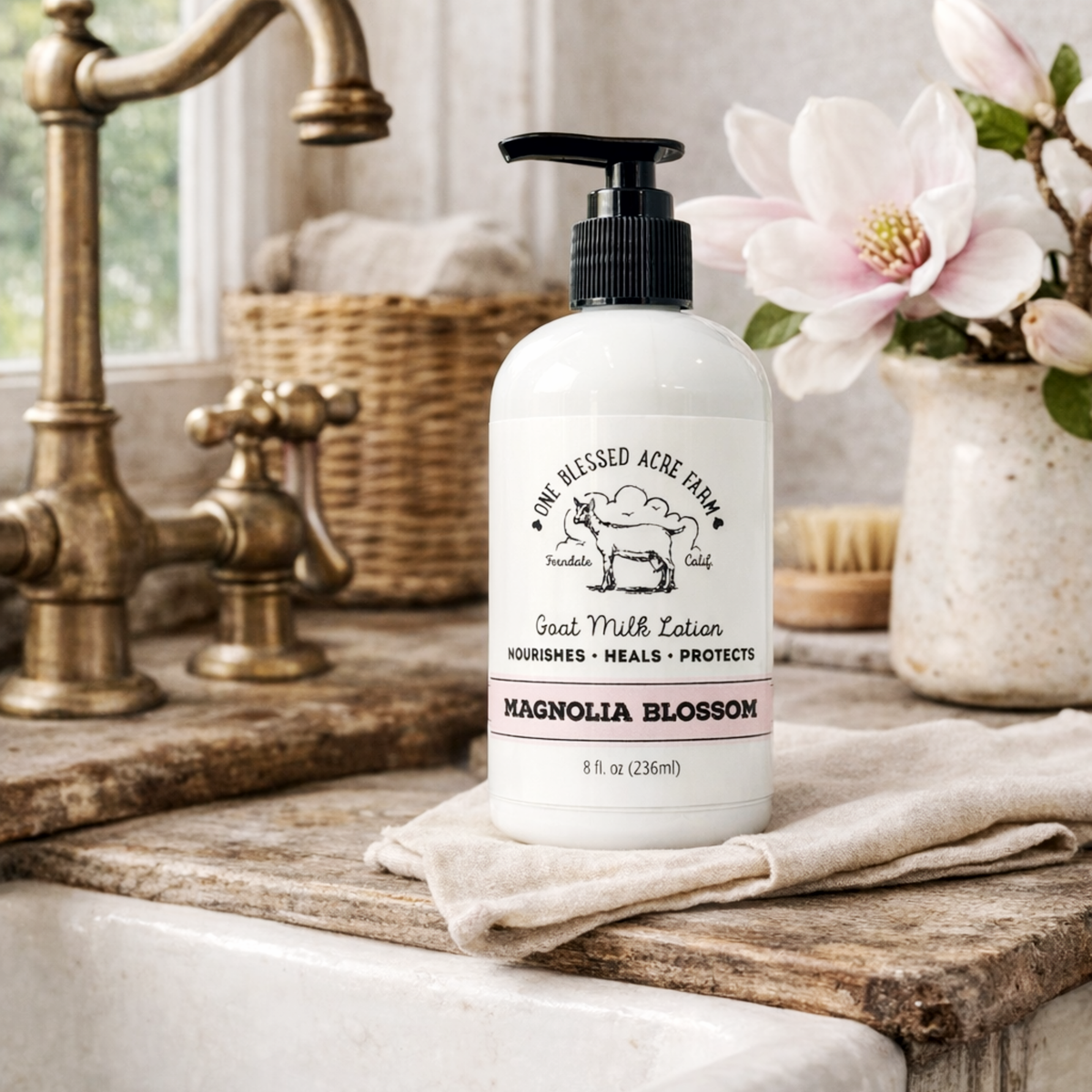 Magnolia Goat Milk Lotion Hand Cream Body Lotion Travel Size: 8 ounce with a pump