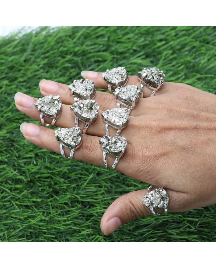 Raw Pyrite Ring: 925 Sterling Silver Gemstone Jewelry: 10