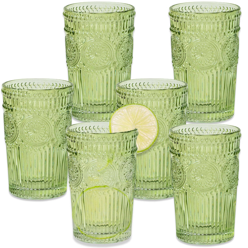 Vintage Textured Sage Green Drinking Glasses (6 pcs)