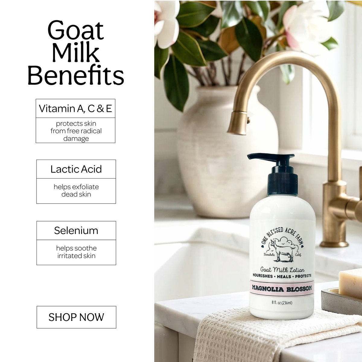 Magnolia Goat Milk Lotion Hand Cream Body Lotion Travel Size: 8 ounce with a pump