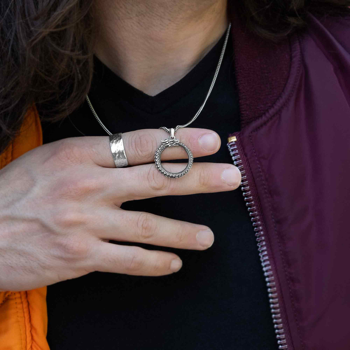 Sterling Silver Ring - 8mm Wide Hammered Band: 9