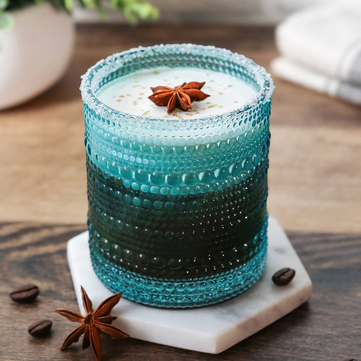 10 oz. Textured Beaded Aqua Glass (Set of 6)