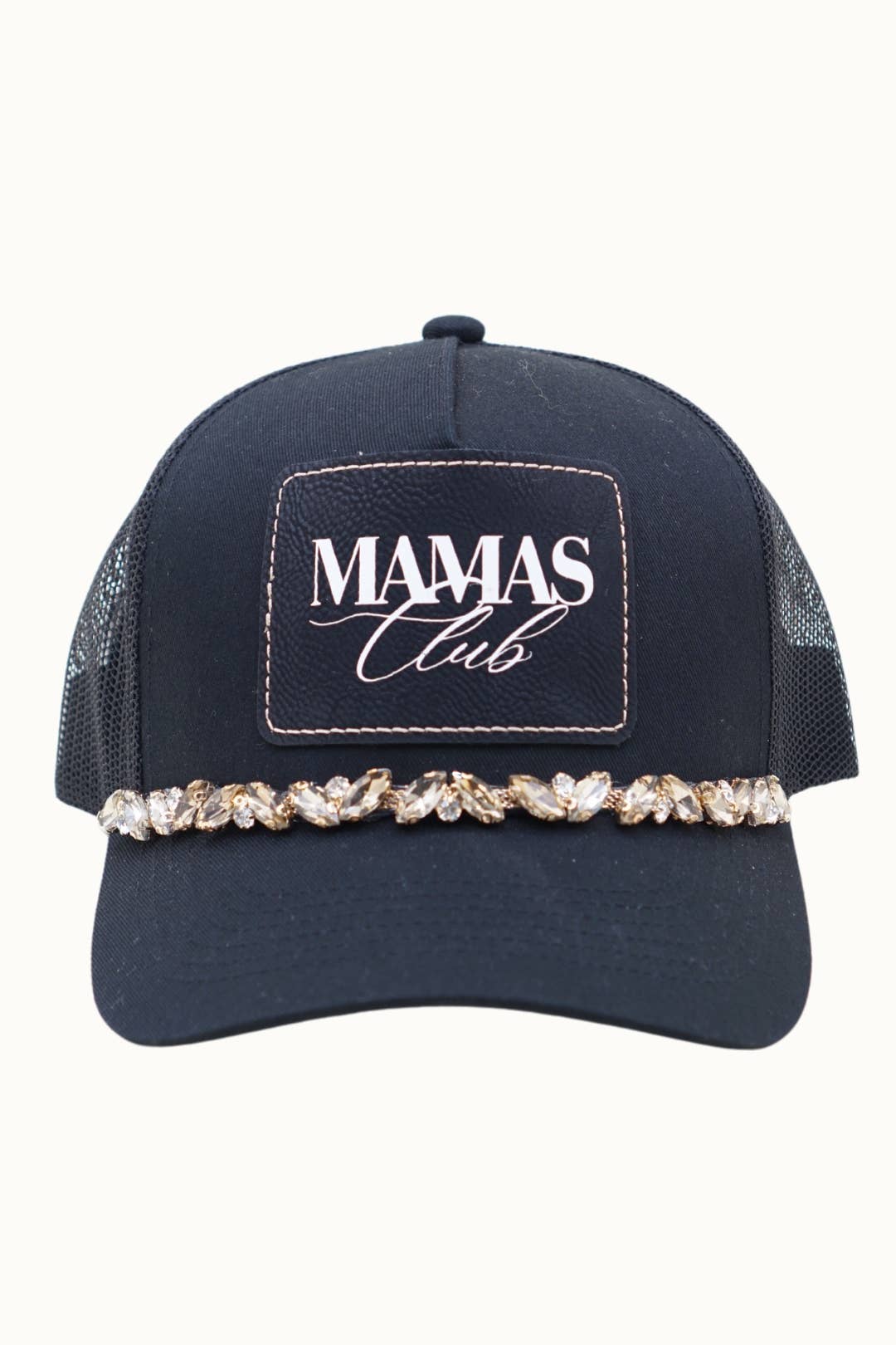 MAMAS CLUB Bejeweled Glitz Trucker Cap + Leatherette: Black