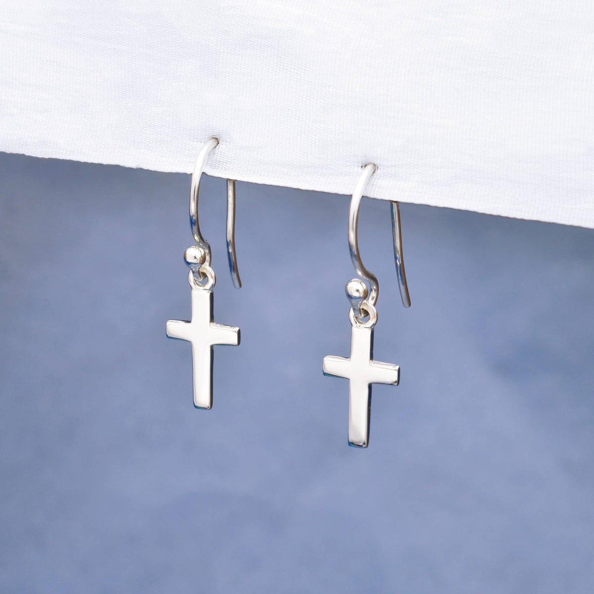 Sterling Silver Cross Dangle Earrings 25x7mm