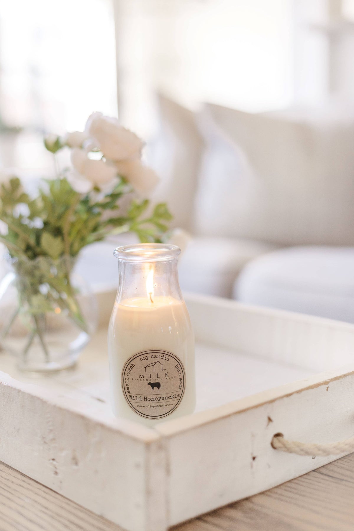 Milk Bottle Candle Wild Honeysuckle