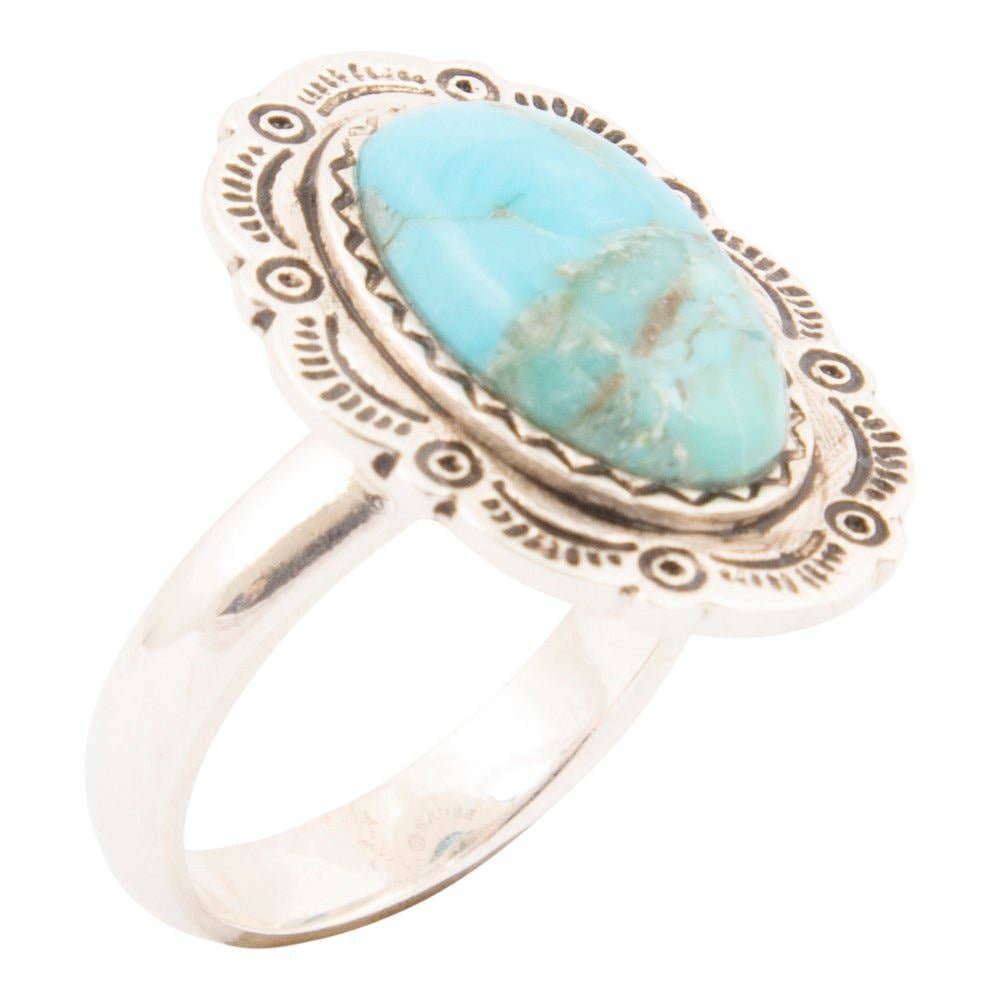 Bronco Blue Turquoise Sterling Silver Concho Ring: 7