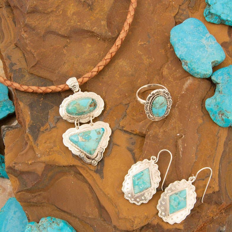 Bronco Blue Turquoise Sterling Silver Concho Ring: 7