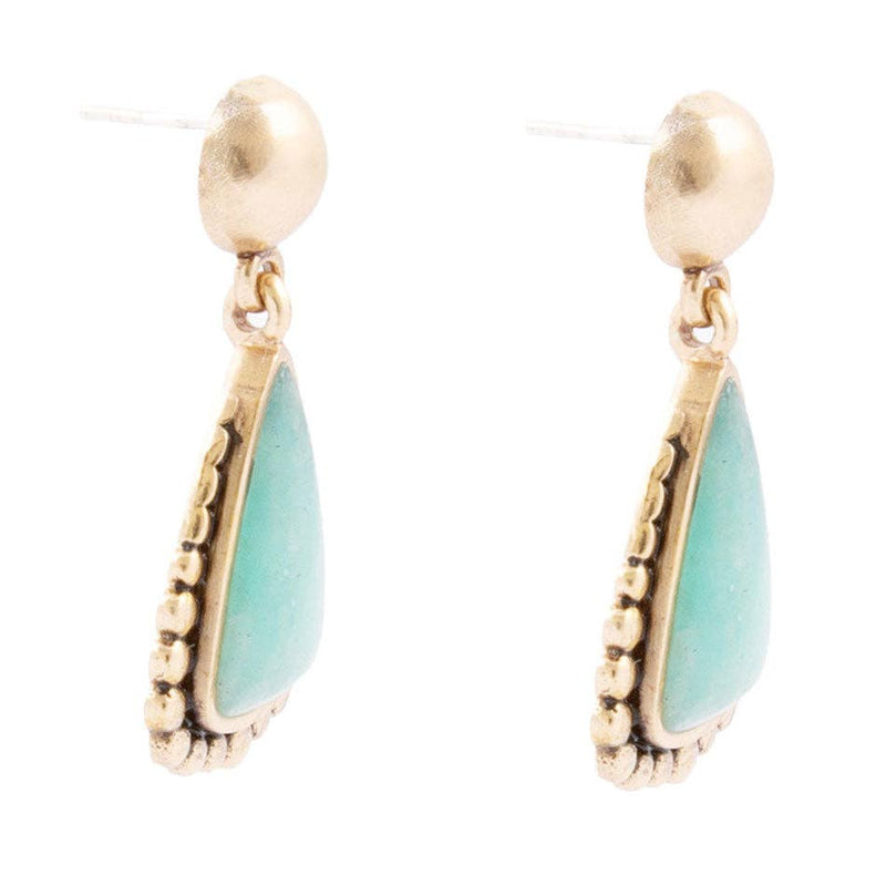 Begondor Blue Amazonite Golden Post Drop Earrings