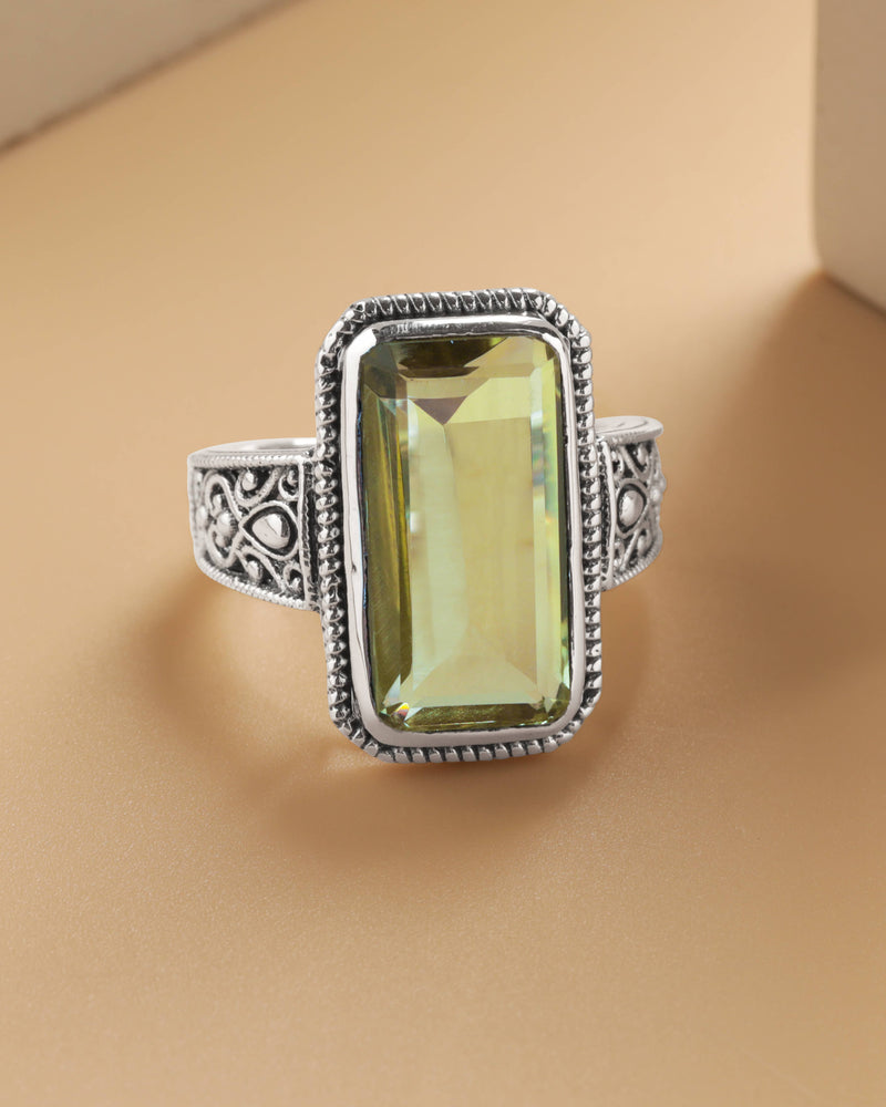 Sterling Silver Lemon Quartz Statement Solar Bloom Ring: 7