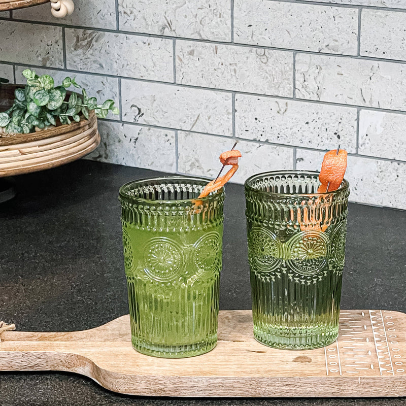 Vintage Textured Sage Green Drinking Glasses (6 pcs)