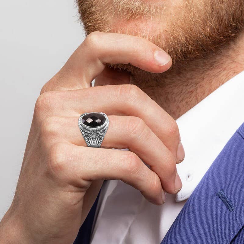 Black Onyx Men's Ring: 925 Sterling Silver Handmade Jewelry: 12