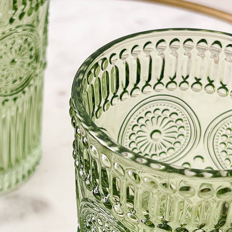 Vintage Textured Sage Green Drinking Glasses (6 pcs)