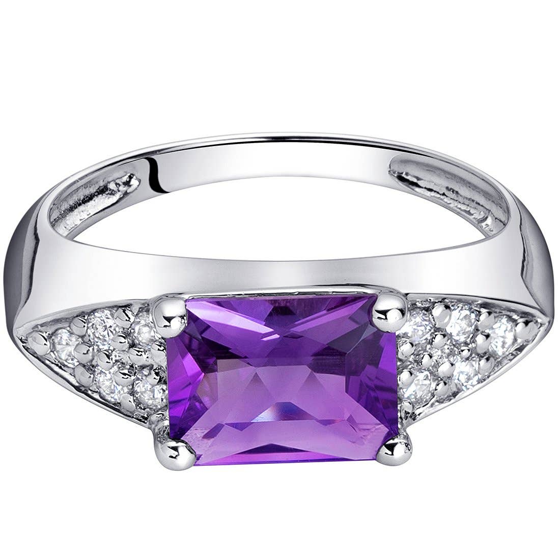 Amethyst Sterling Silver Ring 1.25 Carats Radiant Cut Size 8