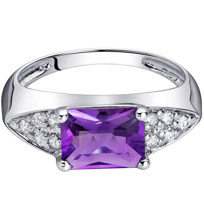 Amethyst Sterling Silver Ring 1.25 Carats Radiant Cut Size 8