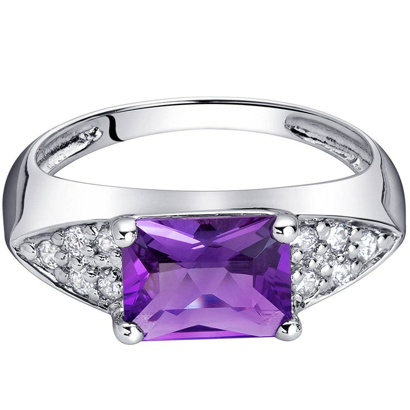 Amethyst Sterling Silver Ring 1.25 Carats Radiant Cut Size 8