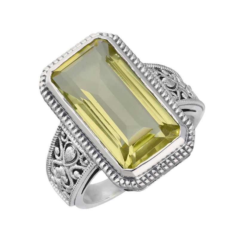 Sterling Silver Lemon Quartz Statement Solar Bloom Ring: 7