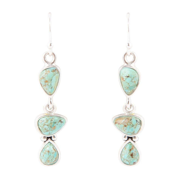 Linear Triple Stone Turquoise and Sterling Silver Earrings