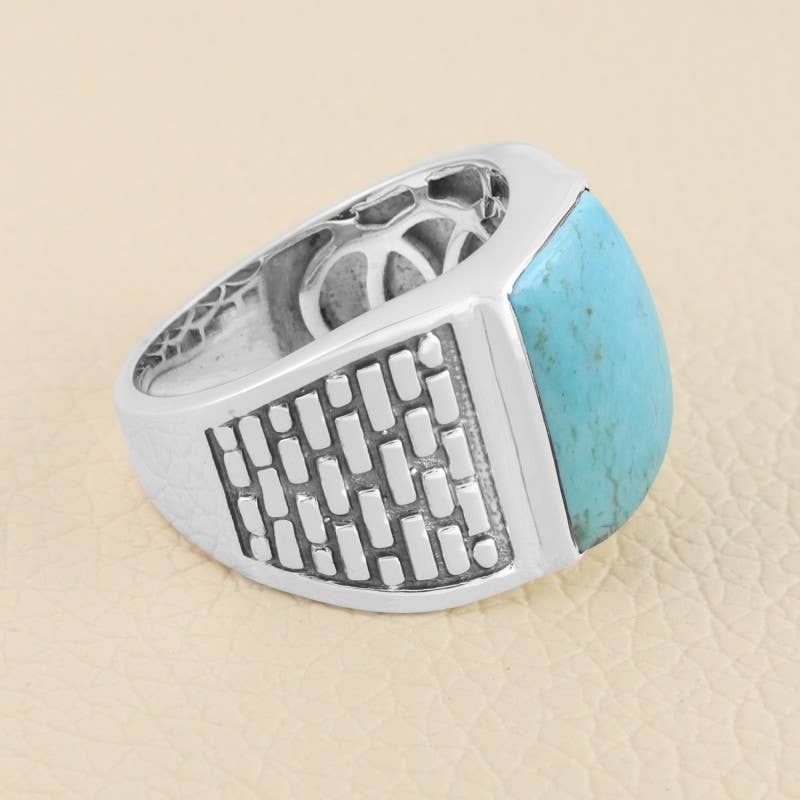 Arizona Turquoise Men's Ring: 925 Silver Handmade Jewelry: 9