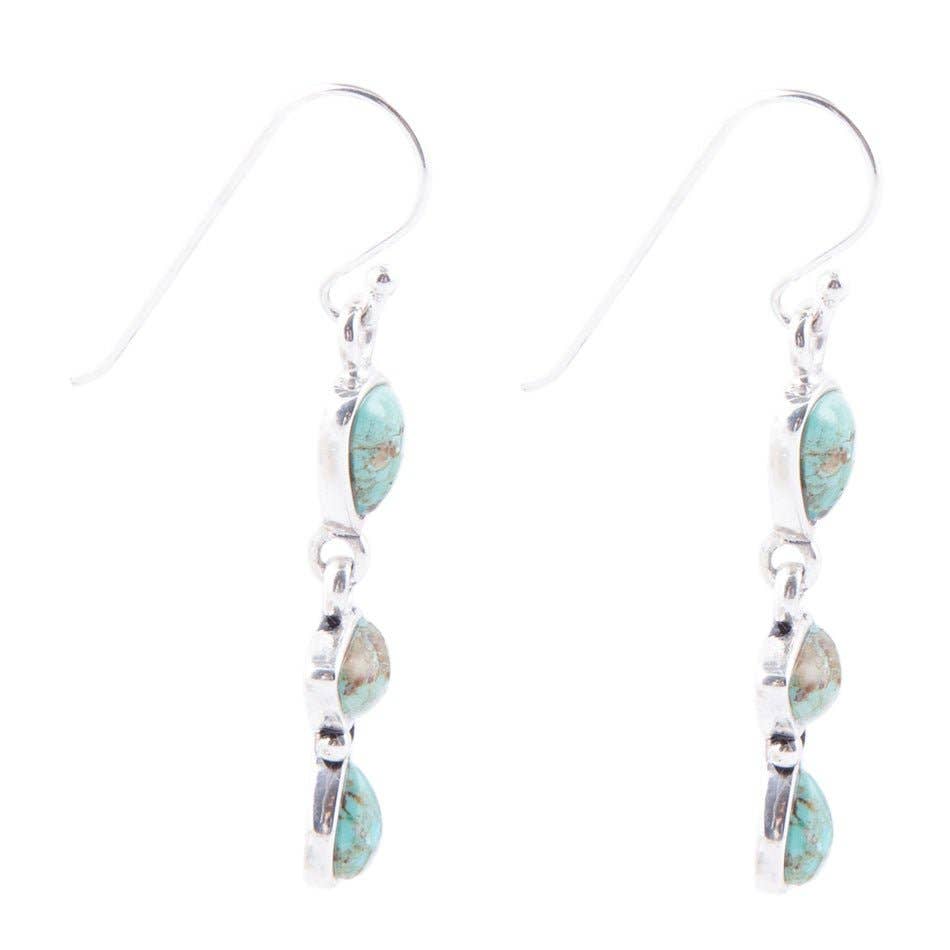 Linear Triple Stone Turquoise and Sterling Silver Earrings