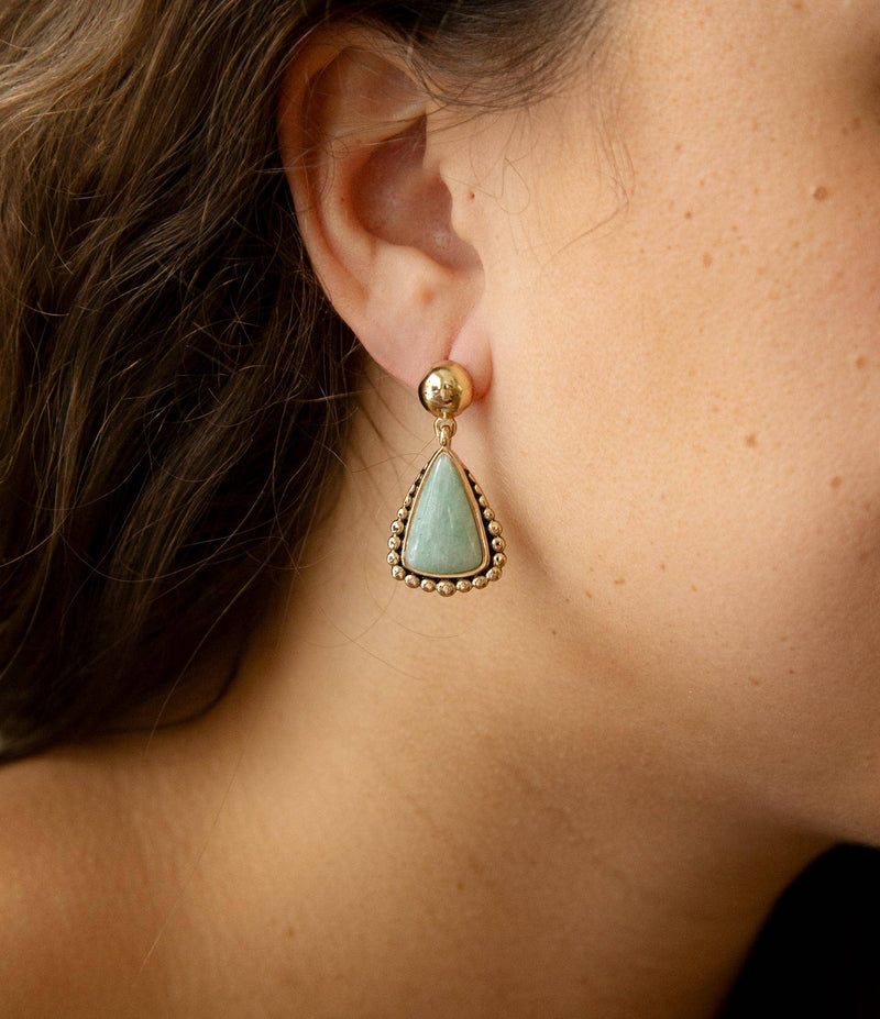 Begondor Blue Amazonite Golden Post Drop Earrings