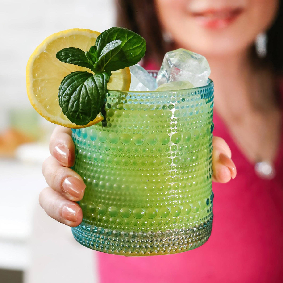 10 oz. Textured Beaded Aqua Glass (Set of 6)