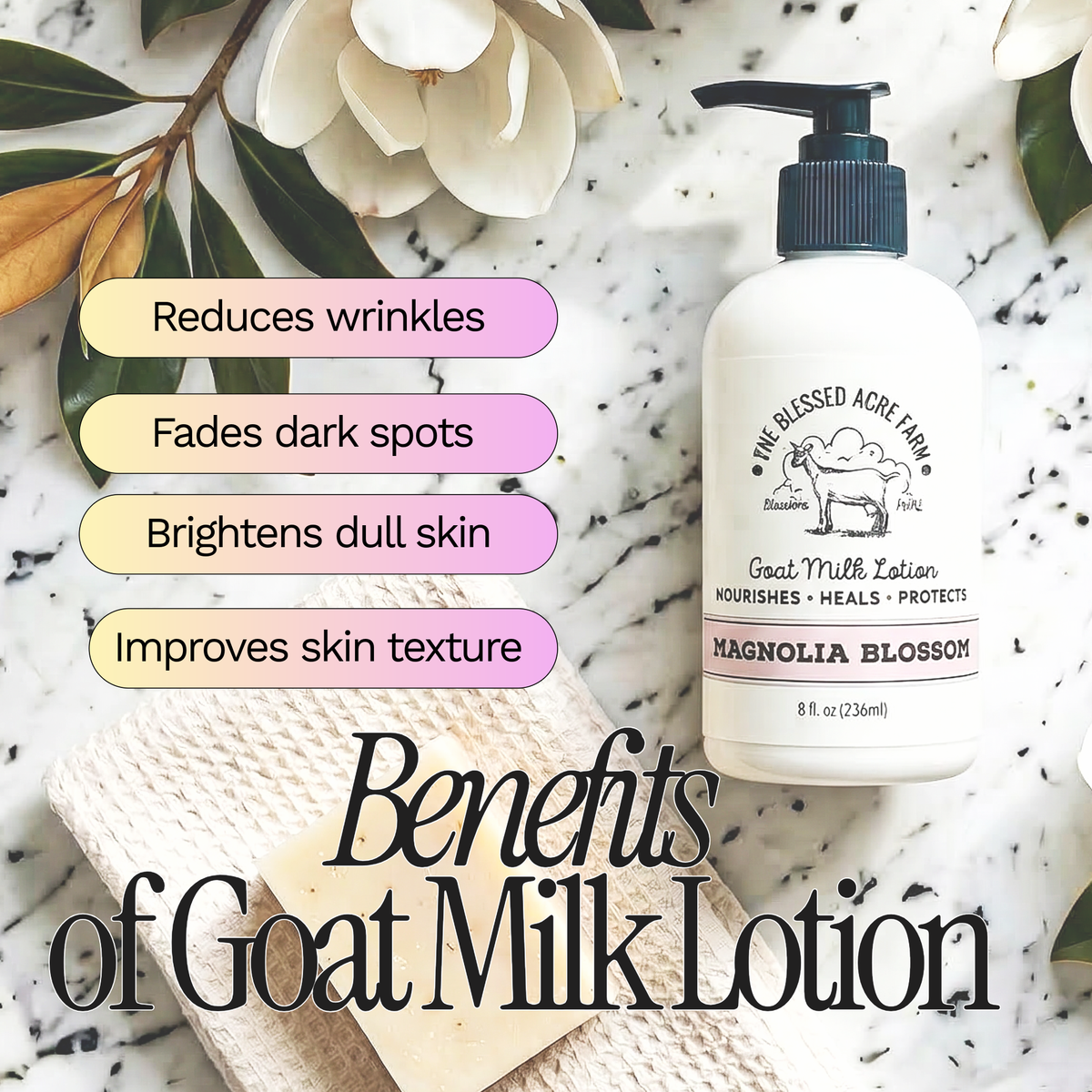 Magnolia Goat Milk Lotion Hand Cream Body Lotion Travel Size: 8 ounce with a pump