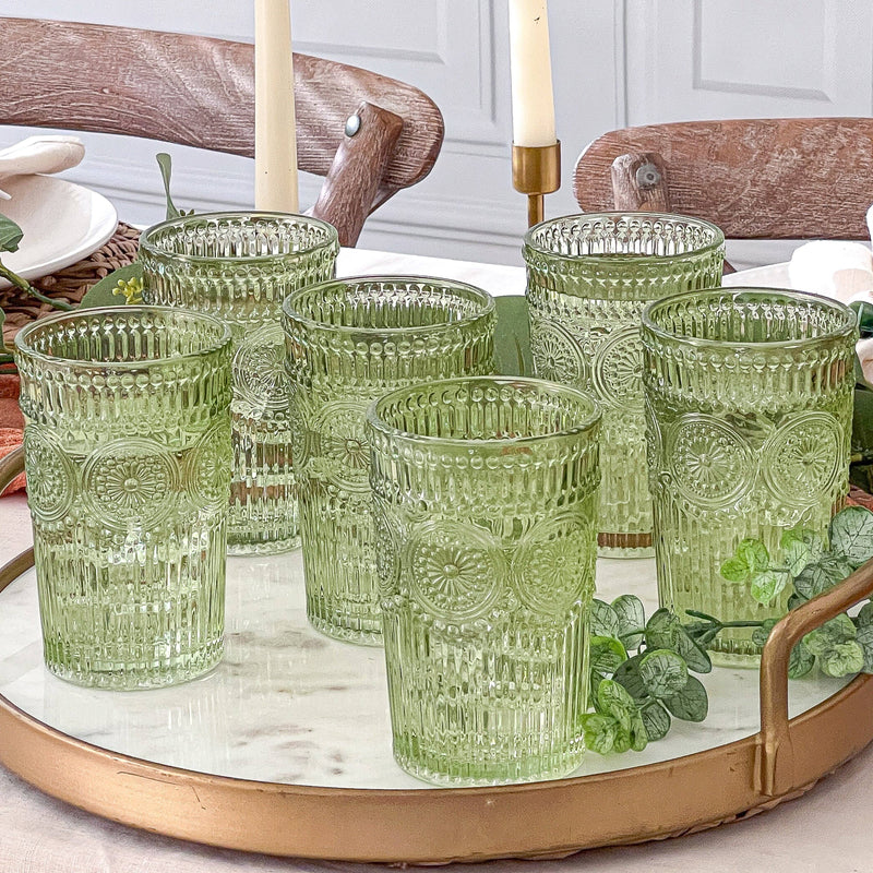 Vintage Textured Sage Green Drinking Glasses (6 pcs)