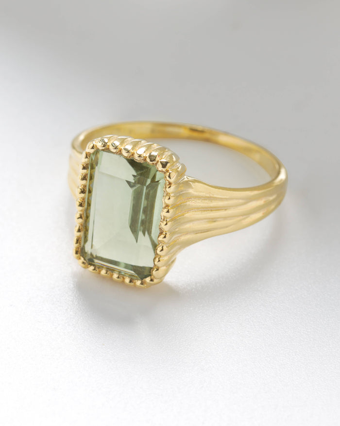Gold Plated 925 Silver Green Amethyst Verdant Majesty Ring: 6