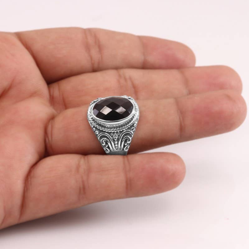 Black Onyx Men's Ring: 925 Sterling Silver Handmade Jewelry: 12