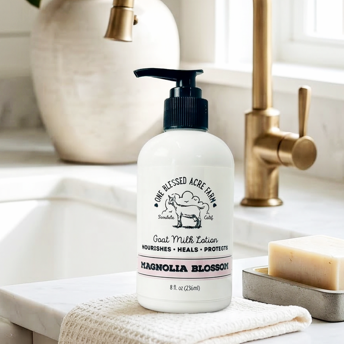 Magnolia Goat Milk Lotion Hand Cream Body Lotion Travel Size: 8 ounce with a pump