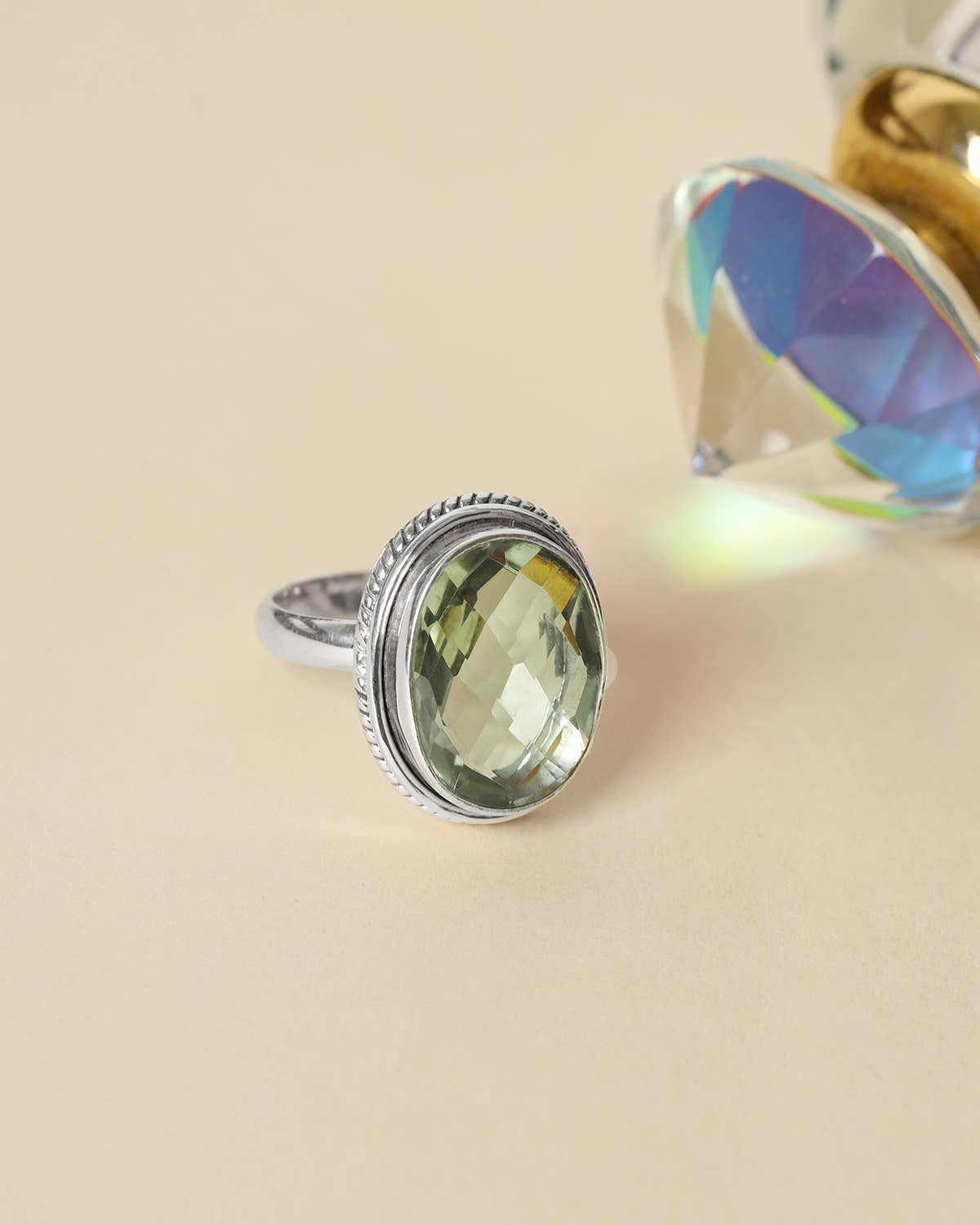 Green Amethyst 925 Sterling Silver Solitaire Ring: 6