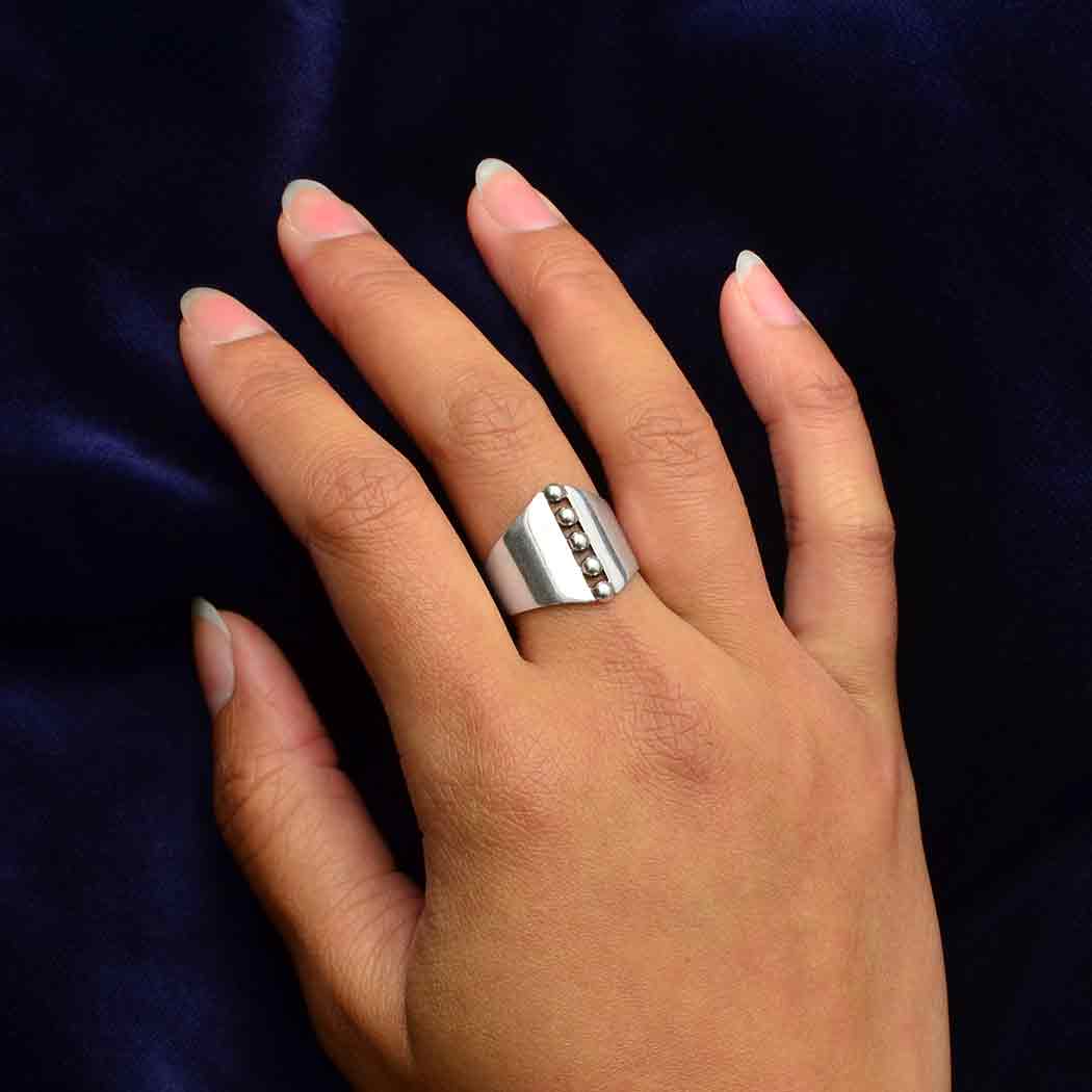 Sterling Silver Shield Ring with Granulation: 5