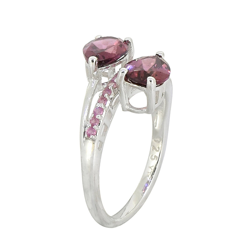 925 Sterling Silver Rhodolite Garnet Twin Flame Bypass Ring: 10