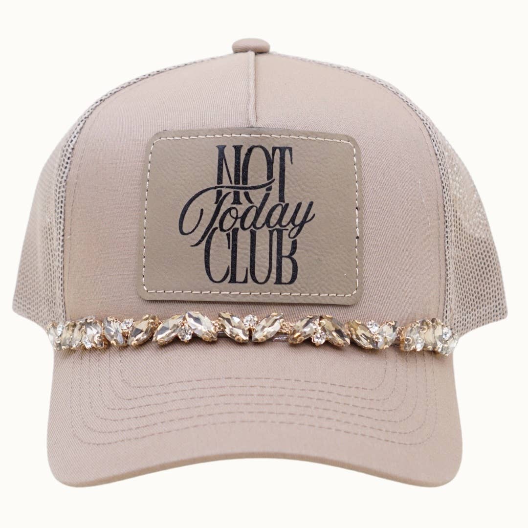 NOT TODAY CLUB Bejeweled Glitz Trucker Cap + Leatherette: Beige